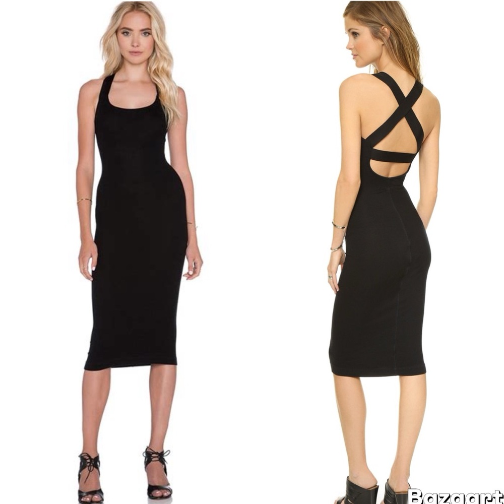 Enza Costa Silk Jersey Rib Cross Back Dress in Black